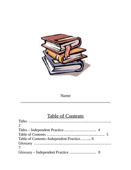 Preview of Parts of a Book Lessons - Table of Contents, Index, Glossary, Titles