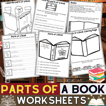 Preview of Parts of a Book Worksheets & Vocabulary | PreK, K, 1st, 2nd, 3rd, 4th, 5th & 6th