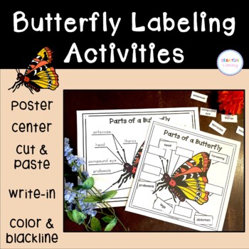 Parts of a Butterfly Labeling Activities by Creative Literacy | TPT