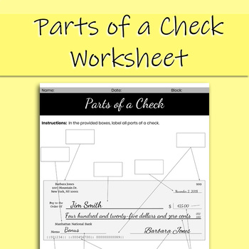 Preview of Parts of a Check Worksheet (Distance Learning Friendly)
