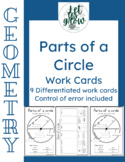 Parts of a Circle - 9 Differentiated Work cards- COE incl.