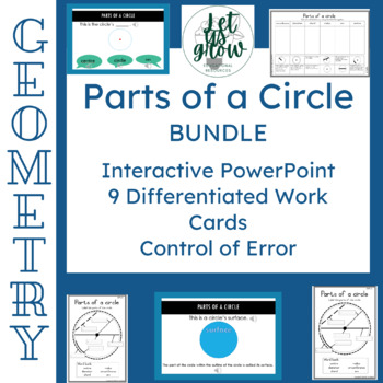 Preview of Parts of a Circle Bundle - PWP + 9 Differentiated Work cards + COE