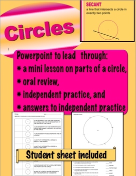 Preview of Parts of a Circle Lesson - Powerpoint & Student Sheet - Geometry