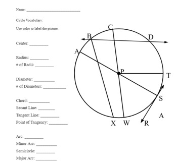 Preview of Parts of a Circle Vocabulary