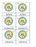 Parts of a Clock (Partes del Reloj) Nomenclature Cards (3-Part)