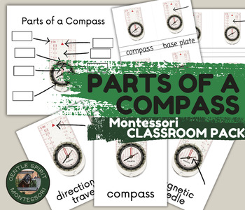 Preview of Parts of a Compass Montessori PACK–3 part cards, books, labeling