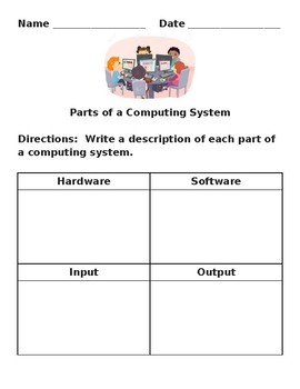Preview of Parts of a Computing System Activities Input Output Hardware Software EDITABLE