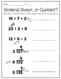 Parts of a Division Problem Freebie