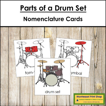 Preview of Parts of a Drum Set 3-Part Cards (red highlights) - Montessori Nomenclature