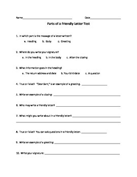Parts Friendly Letter Worksheet Teaching Resources Teachers Pay