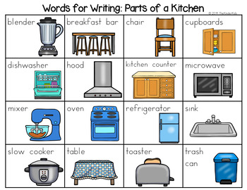 Parts of a Kitchen Word List - Writing Center by The Kinder Kids