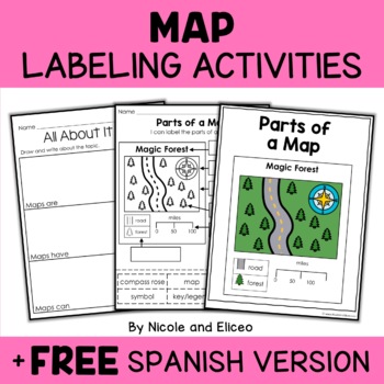 Preview of Parts of a Map Activities + FREE Spanish