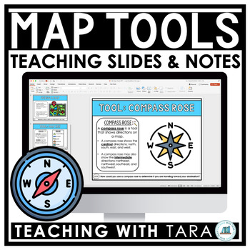 Preview of Map Tools | Map Key, Compass Rose, Map Scale | Geography | Slides and Notes