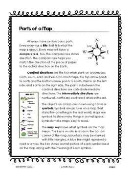 Parts of a Map Geography Map Skills Freebie Sample by Jill Russ | TpT