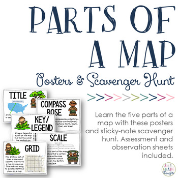 Preview of Parts of a Map: Posters & Sticky Note Scavenger Hunt