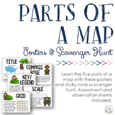 Parts of a Map: Posters & Sticky Note Scavenger Hunt