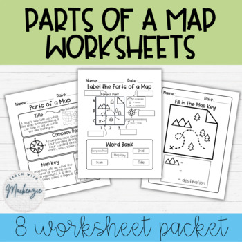 Preview of Parts of a Map Worksheets | Map Skills | Printable | Geography