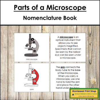 Preview of Parts of a Microscope Book (red highlights) - Montessori Nomenclature
