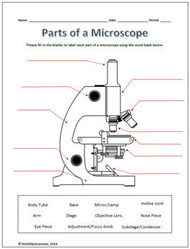 Parts of a Microscope Labeling & Functions Worksheet - Science | TPT