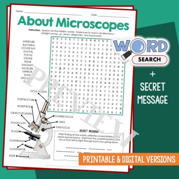 Preview of Parts of a Microscope Word Search Label Diagram Vocabulary Activity Worksheet