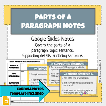 Preview of Parts of a Paragraph Notes- Google Slides