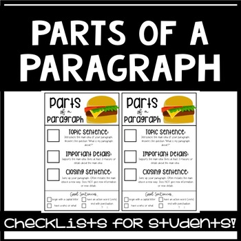 Preview of Parts of a Paragraph & Sentence Checklist