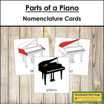Preview of Parts of a Piano 3-Part Cards (red highlights) - Montessori Nomenclature