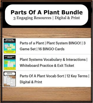 Preview of Parts of a Plant Bundle| Whiteboard Practice, Sorts, Exit Ticket & Bingo