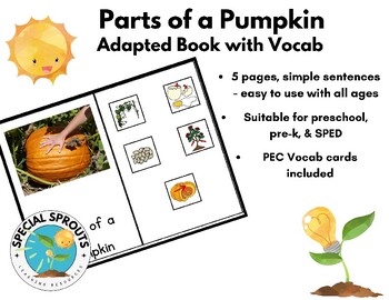 Preview of Parts of a Pumpkin Adapted Book w/Vocab for Special Education and Pre-K