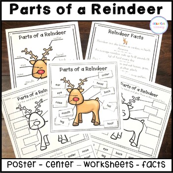 Parts of a Reindeer Labeling Activities by Creative Literacy | TPT