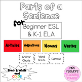 Parts of a Sentence ESL/ELA Unit, for Beginners & K-1