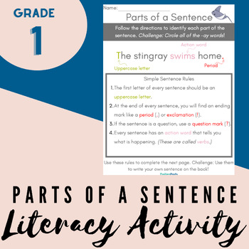 Preview of Parts of a Sentence | Printable Literacy Activity