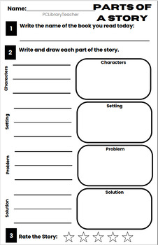 Preview of Parts of a Story: Characters, Setting, Problem, Solution, Rate It; Draw & Write