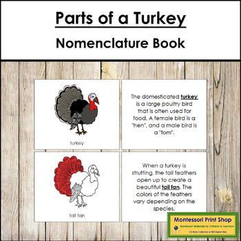 Preview of Parts of a Turkey Book (red highlights) - Montessori Nomenclature