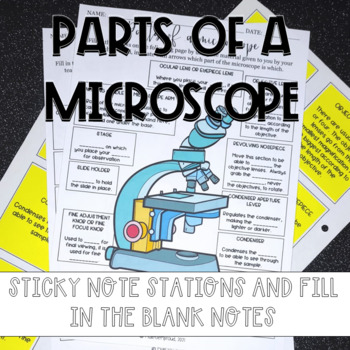 Preview of Parts of a microscope and their functions sticky note stations