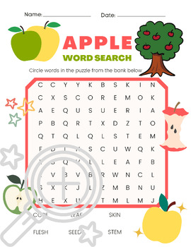 Preview of Parts of an Apple | Word Search | Fall | Colored / B&W | No Prep