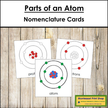Preview of Parts of an Atom 3-Part Cards (red highlights) - Montessori Nomenclature