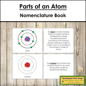Preview of Parts of an Atom Book (red highlights) - Montessori Nomenclature
