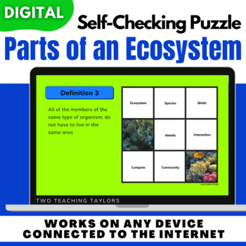 Preview of Parts of an Ecosystem Vocabulary | Self Checking Digital Puzzle