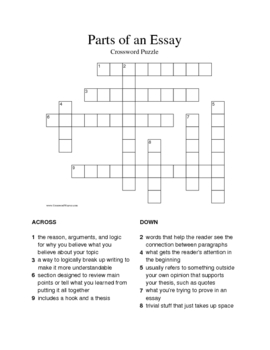 parts of an essay or a letter for short crossword