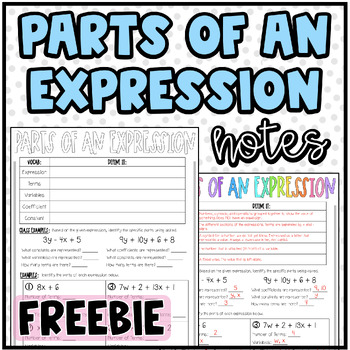 Preview of FREE - Parts of an Expression Notes | 6th Grade Math
