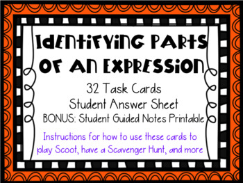 Preview of Parts of an Expression: Term, Coefficient, Variable, Constant Task Cards