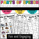 Parts of speech worksheets- Nouns verbs adjectives