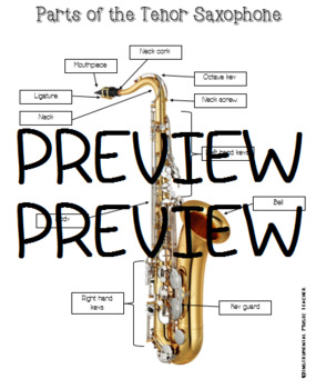 Preview of Parts of the Tenor Saxophone Diagram & Diagram to Label for Beginning Band