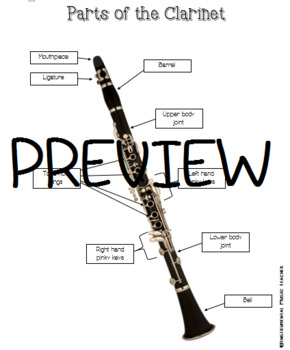 Preview of Parts of the Clarinet Diagram & Diagram to Label for Beginning Band