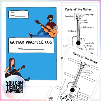Preview of Parts of the Guitar and Guitar Practice Log Book BUNDLE