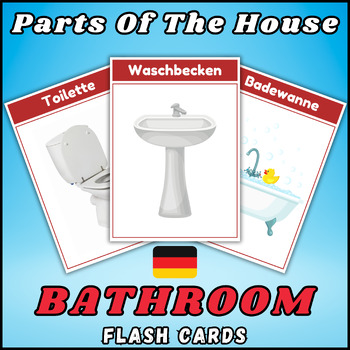 Preview of Parts of the House (Bathroom) Flashcards, German Vocabulary for EFL & ESL.