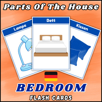 Preview of Parts of the House (Bedroom) Flashcards, German Vocabulary for EFL & ESL.