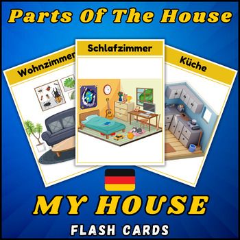 Preview of Parts of the House Flashcards, German Vocabulary for EFL & ESL, Printables.