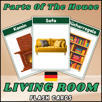 Preview of Parts of the House (Living Room) Flashcards, German Vocabulary for EFL & ESL.